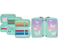 Scooli - Tripledecker Schüleretui Butterfly Wishes - Großes Schüleretui mit hochwertigen Stiften - praktisch und funktional - für die Schule und unterwegs - hochwertige Qualität - ab 6 Jahren