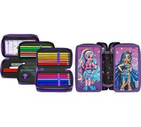 Federmäppchen SCOOLI "Tripledecker, Monster High", Kinder, monster high, Polyester, Schreibgeräteetuis Federmäppchen, befüllt, inklusive Geodreieck (37714021-0) monster high