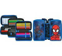 Federmäppchen SCOOLI "Tripledecker, Spider-Man", Kinder, bunt (spinder man), Polyester, Schreibgeräteetuis Federmäppchen, befüllt, inklusive Geodreieck (39186354-0) spinder man