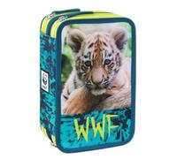 Federmäppchen WWF Tiger Grundschule Dreifach-Federmäppchen Federmäppchen mit 18 Buntstiften, 18 Filzstiften + Schlüsselanhänger Pfeife und buntem Stift, mehrfarbig, standard, Etui