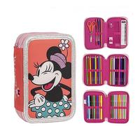 Federmappe Minnie Mouse - Mäppchen mit Zubehör - Farbe Rosa - 12,5x6,5x18,5 - Aus Polyester - Federmäppchen mit Drei Fächern und Reißverschluss - Original Produkt in Spanien Designed