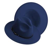 Fedora-Hüte mit breiter Krempe für Damen und Herren, klassischer Filz-Panama-Hut, Herren, zweifarbig, mit Gürtelschnalle, marineblau, Medium