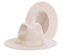 Fedora-Hüte mit breiter Krempe für Damen und Herren, klassisches Kleid, Panamahut, verstellbarer Filzhut mit Band, Farbe: Beige, Medium