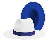 Fedora-Hüte mit breiter Krempe für Damen und Herren, klassisches Kleid, Panamahut, verstellbarer Filzhut mit Band, Creme-Rot, cremefarbenes Band, Medium