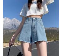 Feegow Jeans Shorts Damen Stretch Polyester Spandex Mix für y2k Jeans | High Waist Design, Loose A-Line Schnitt, Raw Edge Saum, ideal für y2k Streetwear Looks