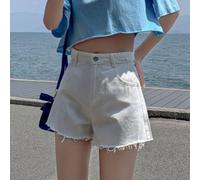 Feegow Jeans Shorts Damen Stretch Polyester Spandex Mix für y2k Jeans | High Waist Design, Loose A-Line Schnitt, Raw Edge Saum, ideal für y2k Streetwear Looks