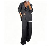 Feegow Polyester Damen Anzug Set Einfarbig Casual | Langarm Jacke, weite Hose, zweifarbiges Design nicht verfügbar, nur einfarbig, casual Stil