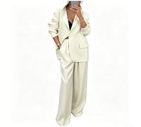 Feegow Polyester Damen Anzug Set Einfarbig Casual | Langarm Jacke, weite Hose, zweifarbiges Design nicht verfügbar, nur einfarbig, casual Stil