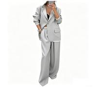 Feegow Polyester Damen Anzug Set Einfarbig Casual | Langarm Jacke, weite Hose, zweifarbiges Design nicht verfügbar, nur einfarbig, casual Stil