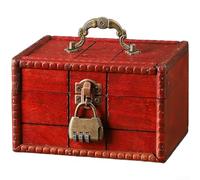 Feegow Vintage-Aufbewahrungsbox aus Holz mit Schloss, handgefertigter dekorativer Schmuckkoffer mit Griff für Zuhause, Escape Room Requisiten, Retro-Stil Truhe (E)