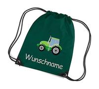Feenstickerei Turnbeutel Traktor Bestickt mit Namen personalisiert flaschengrün Sportbeutel Schuhbeutel Schwimmbeutel Wäschebeutel 45x33 cm
