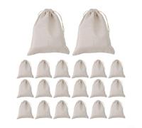 Feeshoppher 20 Stück Baumwollbeutel mit Kordelzug, wiederverwendbare Musselin-Aufbewahrungsbeutel für Zuhause, Schmuck, Kräuter, Seifen und Verpackungen, solide beigefarbene Säcke mit Seilverschluss