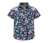 FEESHOW Baby Kinder Jungen Hemd Kurzarm Hawaii Hemd Bedruckte Button Down T-Shirt Lässig Sommer Strand Urlaub Top Klein-Blumen 146-152