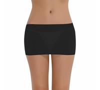 FEESHOW Damen Basic Transparent Rock Kurz Bleistiftrock Unterrock Super Weich Stretch Etui Minirock Skirt Bodycon Dessous Nachtwäsche Schwarz Einheitsgröße