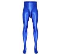 FEESHOW Herren Glanz Strumpfhose Mit Hülle Öl Glänzende Leggings Wetlook Unterwäsche Pantyhose Nylon Stocking Blau L