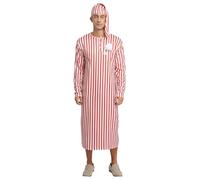 FEESHOW Herren Nachthemd Mit Schlafmütze Set Langarm Gestreifte Nachthemd Mit Brusttasche Und Knopfleiste Männer Lange Nachtwäsche Rot_A L