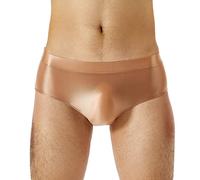 FEESHOW Herren Stretch Glatte Nylon Slips Briefs Bugle Pouch Unterhose Shiny Unterwäsche Strumpfhosen Shorts Höschen Reizwäsche Kaffee L