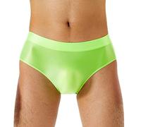 FEESHOW Herren Stretch Glatte Nylon Slips Briefs Bugle Pouch Unterhose Shiny Unterwäsche Strumpfhosen Shorts Höschen Reizwäsche Neongrün XXL