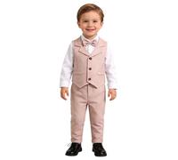 FEESHOW Jungen Anzüge Festlich Gentleman Set Fliege Hemd Anzugsweste Hose 3tlg Kinder Baby Kleidung Set Für Hochzeit Taufe Geburtstag Rosa 92-98