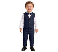 FEESHOW Jungen Anzüge Festlich Gentleman Set Fliege Hemd Anzugsweste Hose 3tlg Kinder Baby Kleidung Set Für Hochzeit Taufe Geburtstag Marineblau 98-104