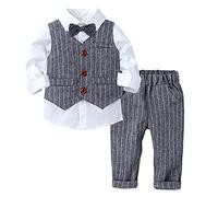 FEESHOW Jungen Anzüge Gentleman Smoking Fliege Hemd Anzugsweste Hose 3tlg Schicker Kleinkind Babykleidung für Taufe Geburtstagsparty Grau 86-92