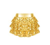 FEESHOW Kinder Mädchen Pailettenrock Glitzer Tanzröcke Gestufte Skater Röcke Mit Innenshorts Für Latin Rumba Karneval Party Gold 110-116