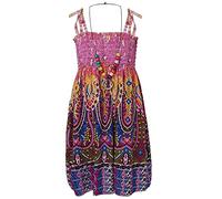 FEESHOW Kinder Mädchen Sommerkleid Boho Strandkleid Spaghettiträger Blumen Regenbogen Kleider mit/Ohne Halskette Casual Urlaub Outfit Lila_C 110-116