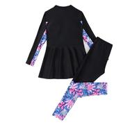 FEESHOW Mädchen Badeanzug Sonnenschutz Muslimische Islamische Bademode Langarm Kleid Schwimm Leggings 2 teilig Set Strandmode Schwarz 122-128