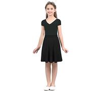 FEESHOW Mädchen Basic Rock Tellerrock Plissiert hocher Taille Flared vielseitig Informell Sommer Freizeit Kinderrock Schwarz 164/14 Jahre
