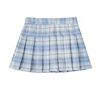 FEESHOW Mädchen Faltenrock Plaid Anime Schulmädchen Rock Karo Skater Sport Schul Röcke A-Linie Matrosenrock Kurz Mit Shorts Himmelblau 158-164/13-14 Jahre