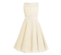 FEESHOW Mädchen Festliche Kleider Spitze Hochzeit Blumenmädchen Kleid Party Abendkleid Prinzessin Kleid Chiffonkleid mit Strass Gürtel Beige 140