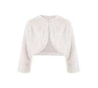 FEESHOW Mädchen Kunstpelz Bolero Jacke Festlich Langarm Warme Jäckchen Für Winter Hochzeit Blumenmädchen Kleid Abendkleid Weiß 92-98