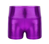 FEESHOW Mädchen Metallic Shorts Glitzer Tanzhose Kinder Sport Shorts Disco Party Workout Athletik Modern Jazz Hot Pants Slim Fit A_Violett 170