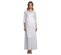 FEESHOW Schwangerschaft Umstandskleid Festlich Ballkleider Umstandsabendkleid Spitze Lang Abendkleid Cocktail Chiffon Lange Kleider Geschenk Weiß S