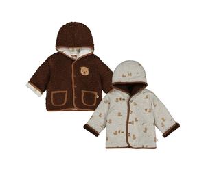 Feetje Plüsch-Wendejacke mit Kapuze Biber 62 hellgrau melange/braun