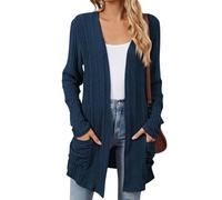FeiBeauty Cardigan Damen Sommer Dünne Strickjacke Einfarbig Langarm Herbst Open Front Sweater Strickcardigan Mit Taschen Shirtjacke Jäckchen
