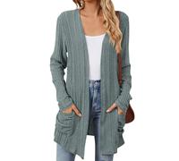 FeiBeauty Cardigan Damen Sommer Strickjacke Einfarbig Langarm Herbst Open Front Sweater Strickcardigan Mit Taschen Dünne Sommerjacke