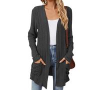 FeiBeauty Cardigan Damen Sommer Strickjacke Lang Einfarbig Langarm Herbst Open Front Sweater Strickcardigan Mit Taschen