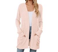 FeiBeauty Damen Jacke Sommer Damen-Jacken Einfarbig Langarm Cardigan Herbst Open Front Sweater Strickcardigan Mit Taschen Sommerjacke Leicht