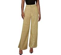 FeiBeauty Damen Sommerhose Marlenehose Damen Haremshose Damen Sommer Frauen Glitzer Elegant Casual Hosen Mit Knopf Breites Bein Palazzo Lang Freizeithose Longbluse Damen LäSsig FüR Leggings (Gold, L)