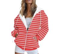 FeiBeauty Damen Sweatjacke Sweatshirt Jacke Gestreiftes Langarm Mit Kapuze Casual Basic Full Zip Kapuzenjacke Kapuzenpullover