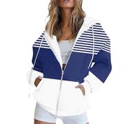 FeiBeauty Damen Sweatjacke Trainingsjacke Gestreiftes Langarm Sweatshirt Jacke Mit Kapuze Casual Basic Full Zip Kapuzenjacke Teddyjacke Sommerjacken