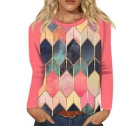Feibeauty Damenmode Sale, Pullover Damen Elegant Italienische Mode Drucken Rundhals T-Shirts Herbst Winter Basic Shirts Oberteile Elegant Longsleeve Damen Sweatshirt Damen(Hot Pink,XXL)