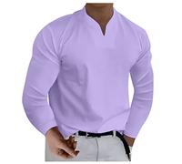 FeiBeauty Flanellhemd Herren Halloween Tshirt Herren Shirt Mit Gummizug Am Saum Langarm Basic Einfarbig V Ausschnitt Hemden Regular Fit Arbeits Business Langarmhemd Oktoberfest Shirt (Purple, XXL)