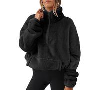 FeiBeauty Fleecejacke Damen Lang Warme Pullover Warm Langarm Mit Tasche Elegant Stehkragen Sweatjacke Reißverschluss Teddy Fleece Jacke