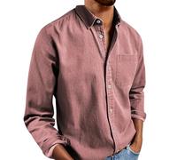 FeiBeauty Hemd Herren Langarm Trachtenhemd Einfarbig Baumwolle Leinenhemd Mit Knöpfen Freizeithemd Outdoor Basic Langarmhemd Ausgefallene Hemden