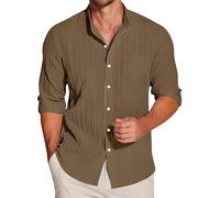 FeiBeauty Herren Hemd Langarm Strandhemd Einfarbig Gestreiftes Button Down Stehkragen Hemden Regular Fit Basic Herrenhemd Funktionshemd
