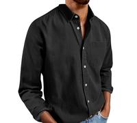 FeiBeauty Herren Leinenhemd Sommerhemd Einfarbig Baumwolle Mit Knöpfen Freizeithemd Outdoor Basic Langarmhemd Hemd Schwarz Rotes