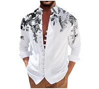 FeiBeauty Herren Poloshirt Tshirt Herren 4XL Hemd Drucken Langarm Hemd Mit KnöPfen Blatt Muster LäSsige Strandhemd Regular Fit Herbst Winter Langarmhemd Blazer Herren (Black, M)