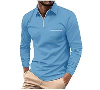 FeiBeauty Herren Pullover Strickpullover Herren Trachtenhemd Herren Slim Fit Zipper Revers Langarm Tasche Polohemd Einfarbig Regular Fit Polo Shirt Mit Brusttasche Tshirt (Himmelblau, L)
